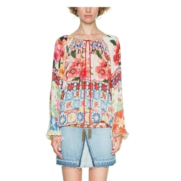 Desigual Whimsical Summer Floral Multicolored and Multiprint Blouse - Picture 1 of 13